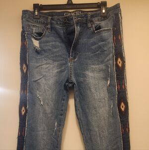 Grace Women's Blue Patterned Girlfriend Jeans